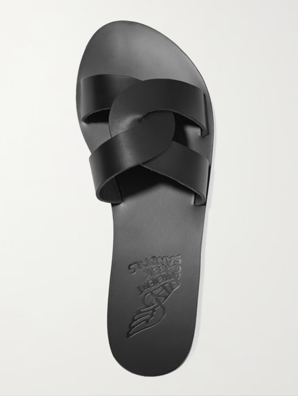 Ancient Greek Sandals Black Leather Crossover Slide - Size 39